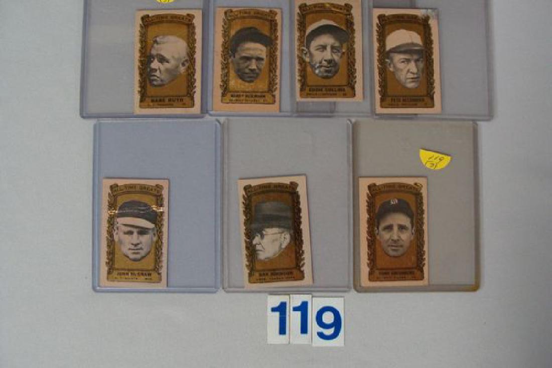(7 DIFFERENT) 1962 BAZOOKA BASEBALL ALL-TIME GREATS: (1 of 2)