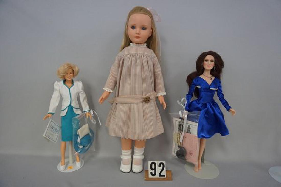 (3 PCS) DANBURY MINT 16 INCH PRINCESS DIANA, PARADISE: PARADISE GALLERIES 16 IN. KATE MIDDLETON 'THE ROYAL ENGAGEMENT' & EFFANBEE 21 IN. DOLL WITH EXTRA WHITE DRESS & SHOES, EACH WITHOUT ORIGINAL BOX BUT EACH DOLL IS IN EXCELLENT CONDITION