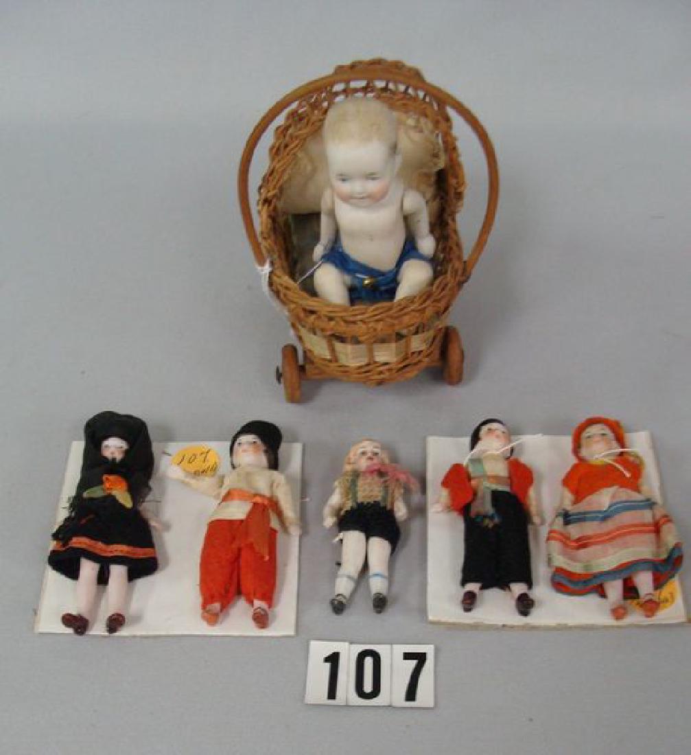 (2 PAIR) SMALL ALL-BISQUE GERMAN DOLLS JOINTED AT (1 of 5)