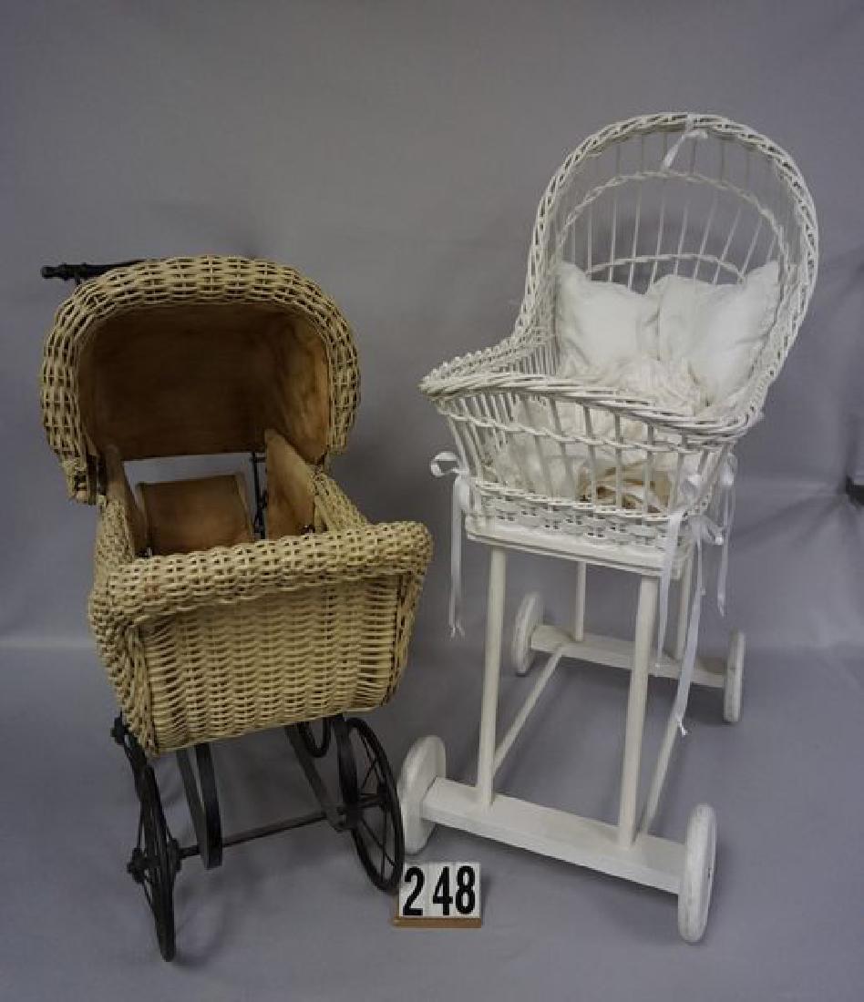 (2 PCS) F.A. WHITNEY WICKER DOLL CARRIAGE WITH (1 of 2)