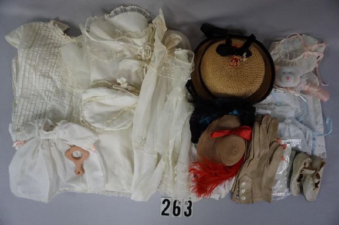 LOT: ANTIQUE CHRISTENING GOWN, CHILD'S STRAW HAT, PAIR (1 of 3)