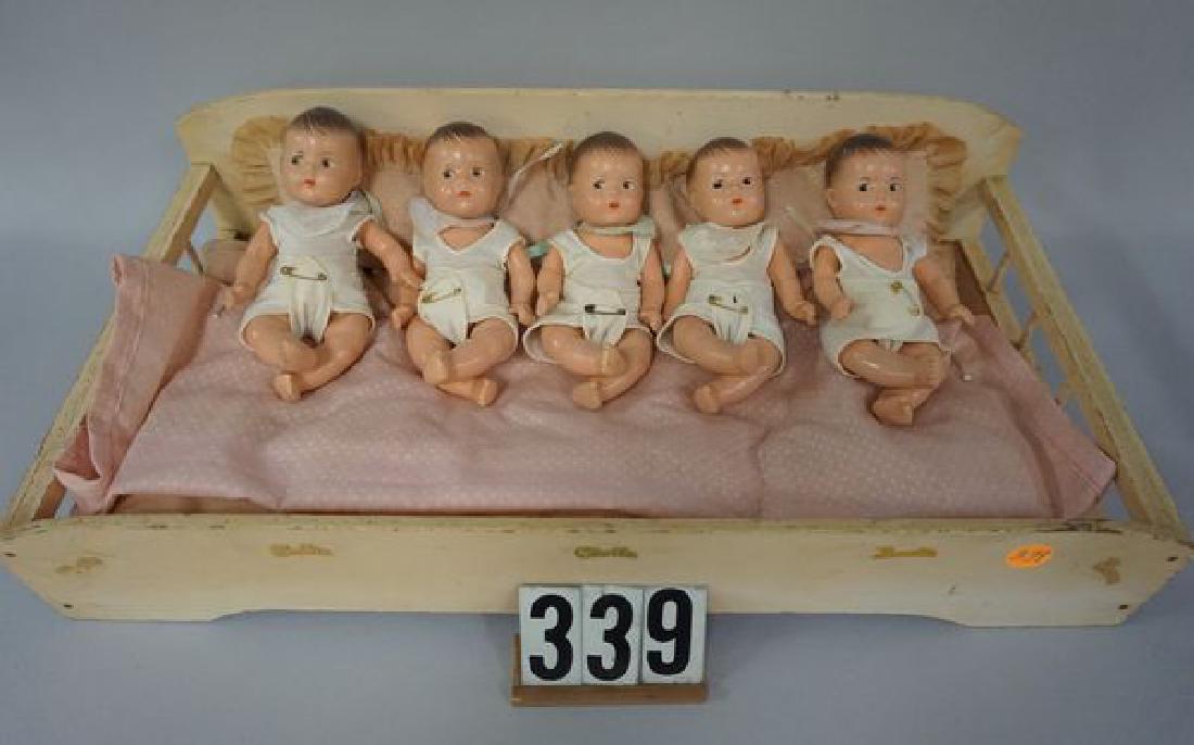 MADAME ALEXANDER DIONNE QUINTUPLETS WOODEN BED WITH (1 of 9)