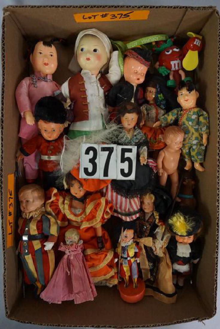 GRAB BOX OF ASSORTED SIZE FOREIGN DOLLS & OTHERS, MOST (1 of 1)