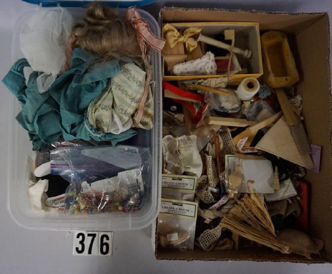 BOX WITH MISC. DOLL HOUSE MINIATURES & CRAFT SUPPLIES & (1 of 3)