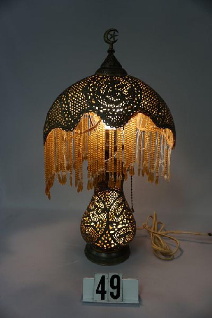 BRASS TABLE LAMP WITH PIERCED & TOOLED BASE (1 of 4)
