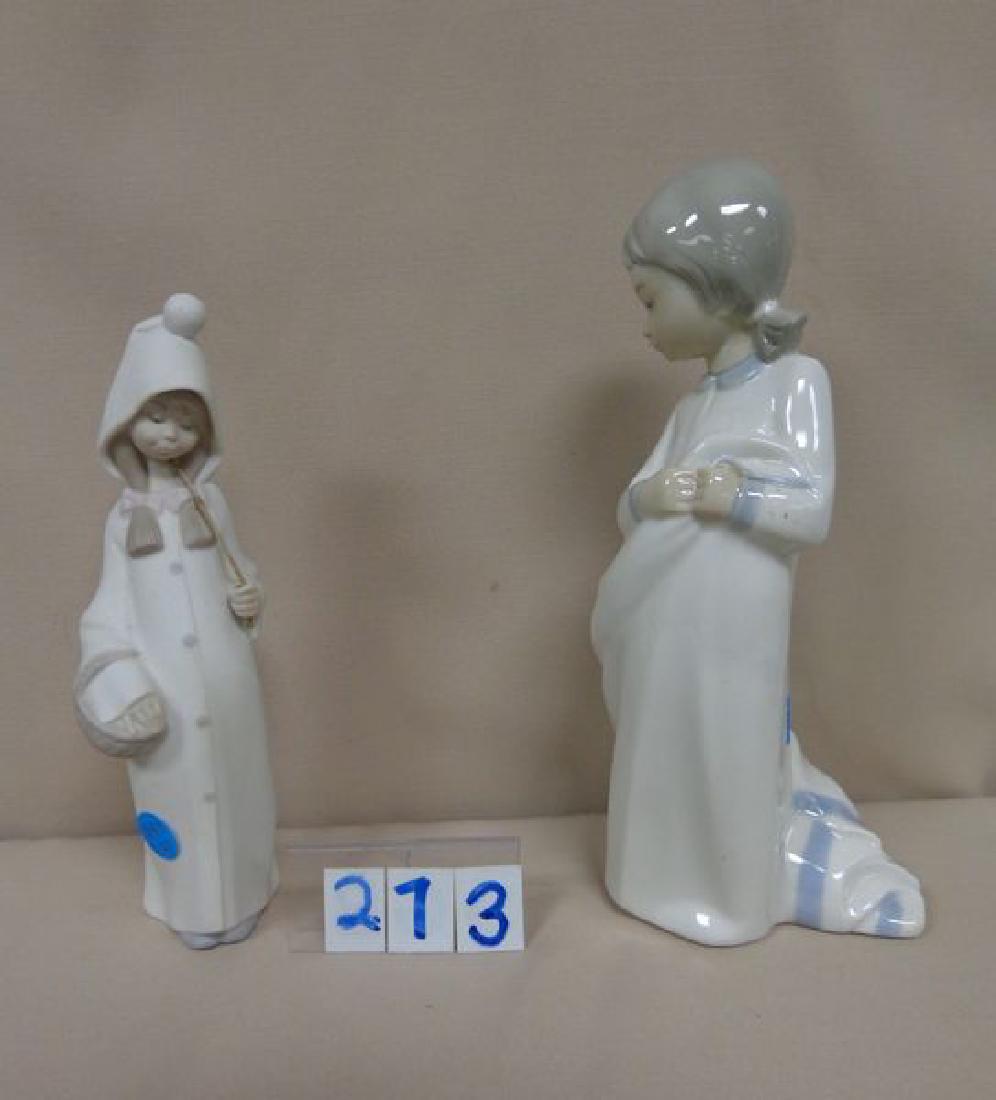 LLADRO - GIRL WITH CLOAK CARRYING A BASKET,: MATTE FINISH, NO BOX VG & A NAO GIRL DRAGGING A BLANKET #599 WITH BOX - VG