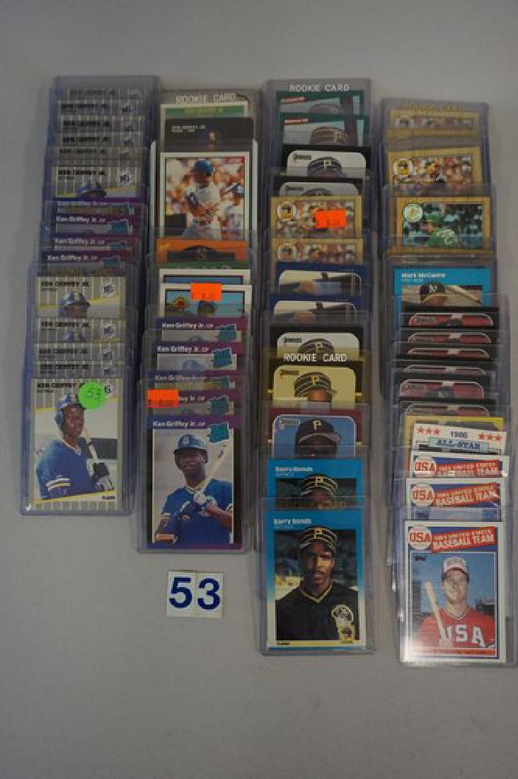 LOT OF BASEBALL ROOKIE CARDS:: (30) KEN GRIFFEY JR., (19) BARRY BONDS & (17) MARK McGWIRE INCLUDING (3) #401 - N.MT. TO MT. LOT
