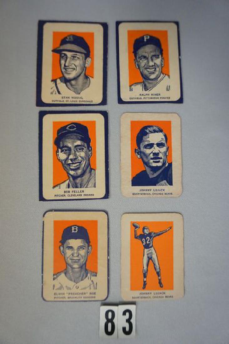 (6) 1952 WHEATIES CEREAL CARDS:: S. MUSIAL, B. FELLER, PREACHER ROE, R. KINER & (2) J. LUJACK - GOOD+ TO VG
