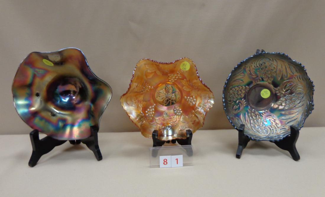 CARNIVAL GLASS: (3) 7 INCH BOWLS, (1 of 2)