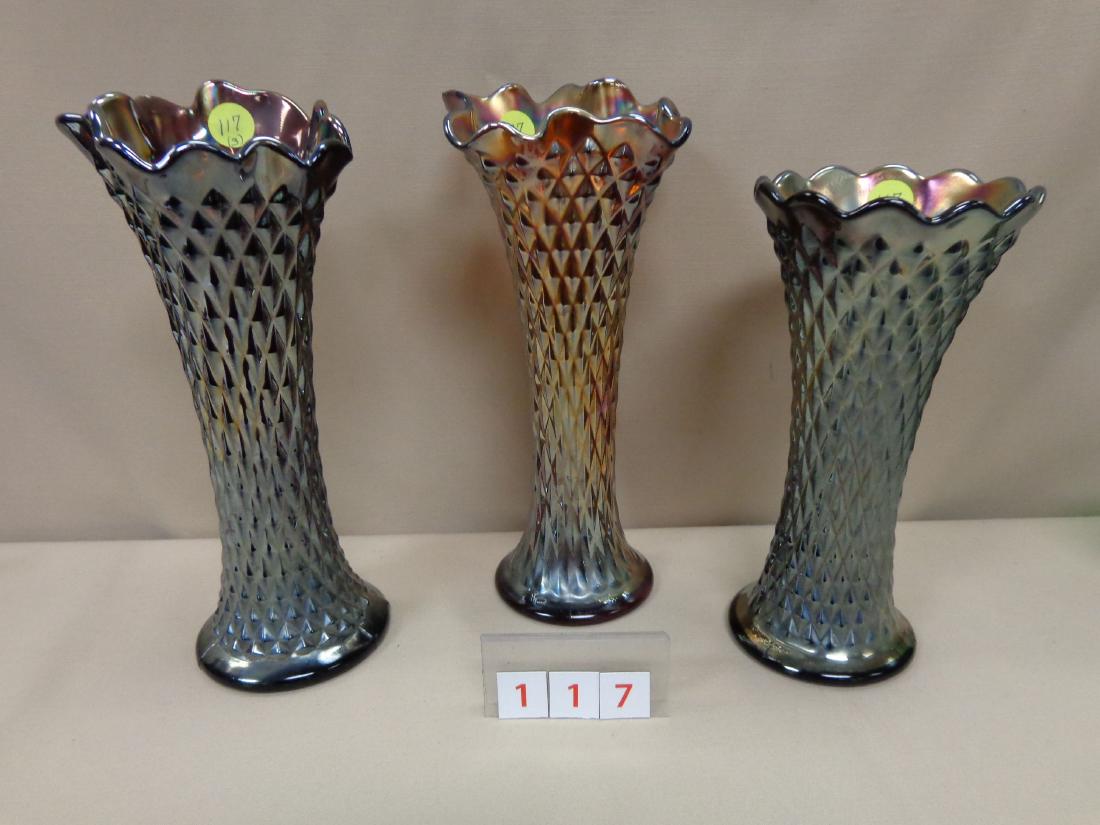 CARNIVAL GLASS: (3) DIAMOND POINT VASES, (1 of 1)