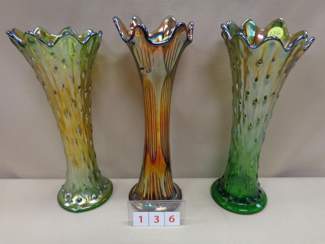 CARNIVAL GLASS: (3) VASES, 10 INCH (1 of 1)
