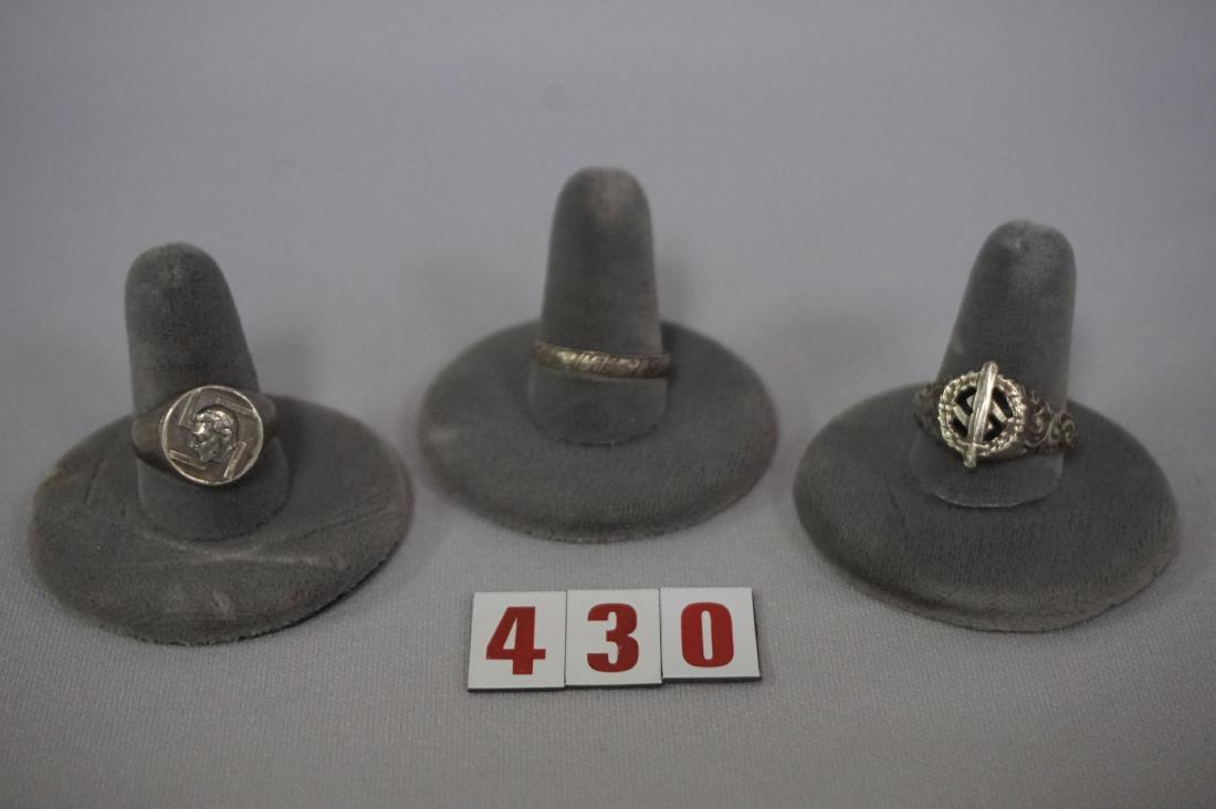 (3) NAZI SILVER RINGS, SA, HITLER & SWASTIKA: OAK LEAF WEDDING RING LIKE BAND - GOOD