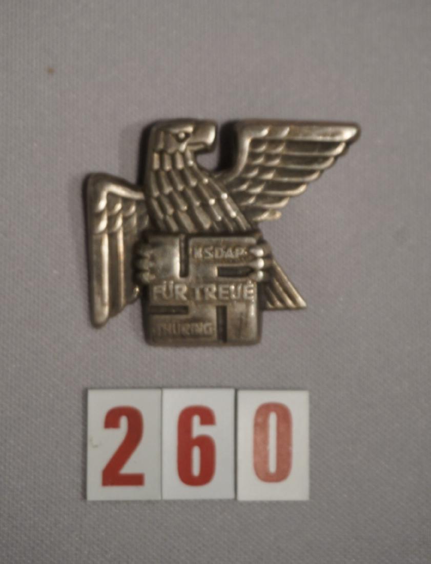 THURINGIA NSDAP BADGE FOR LOYALTY,: MARKED 800, #44, AGED PATINA - GOOD