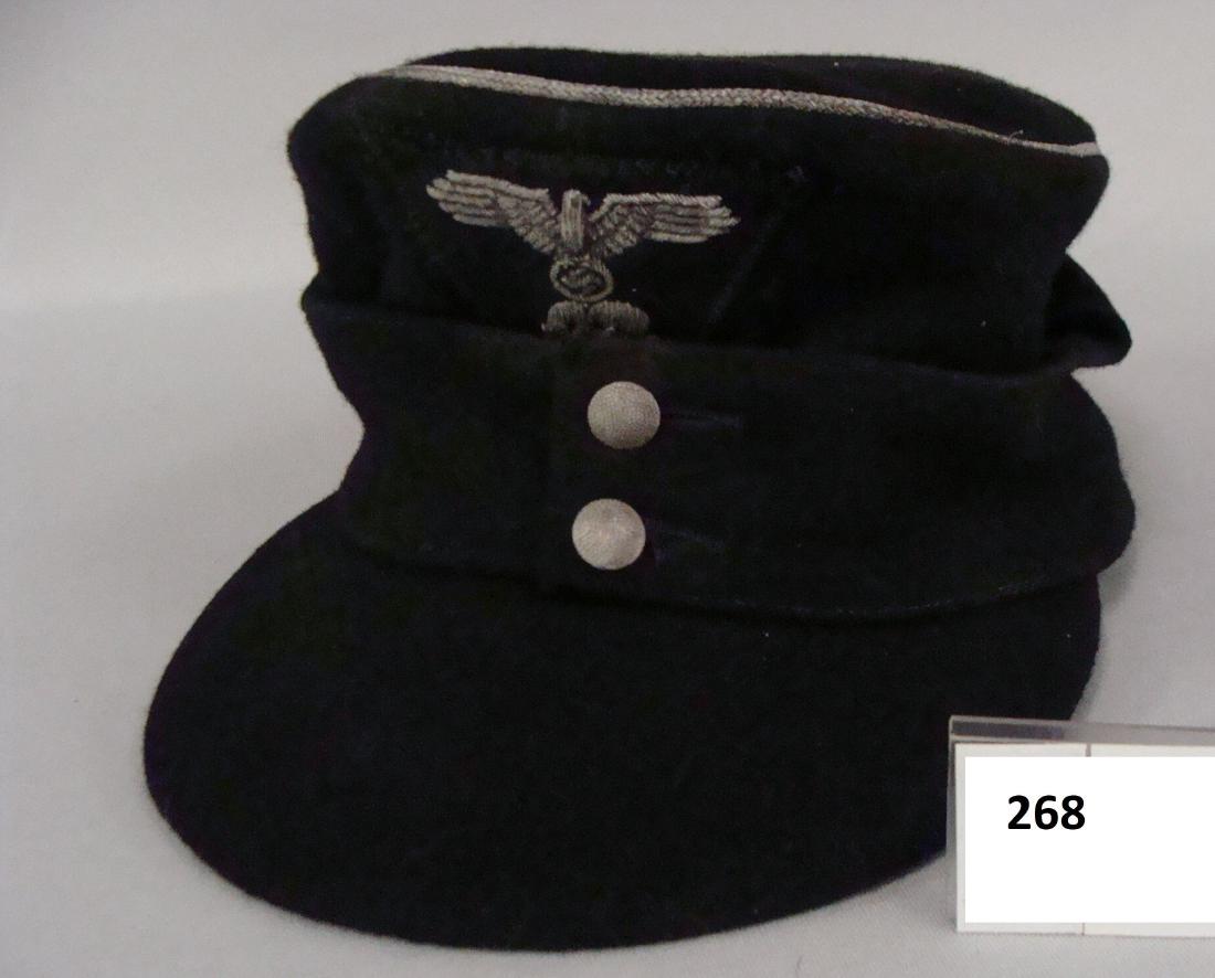 WAFFEN SS OFFICER'S LATE WAR GERMAN M43: CAP WITH BULLION TRAPEZOID INSIGNIA, STANDARD ISSUE CAP - GOOD