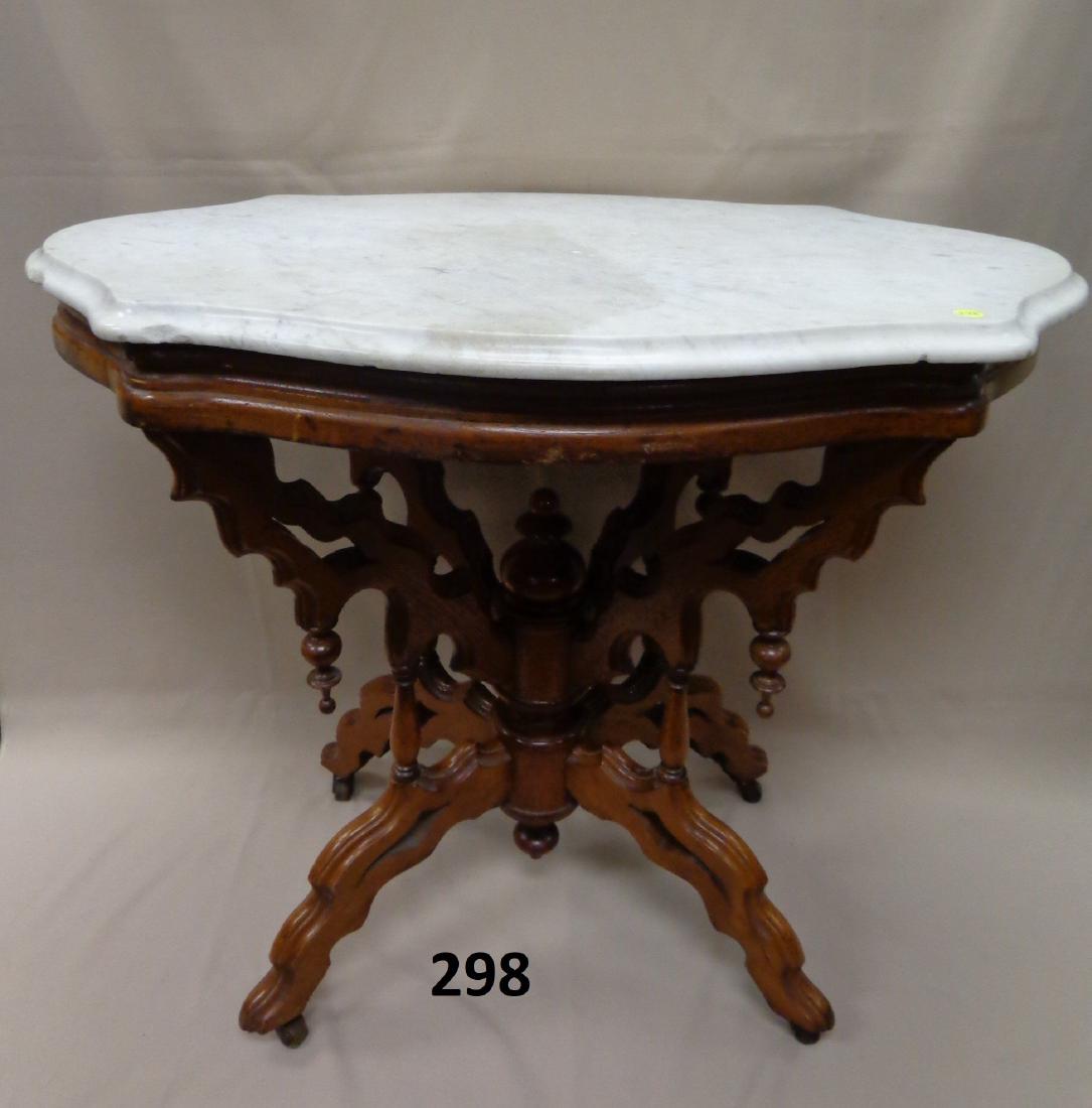 WALNUT VICTORIAN MARBLE TURTLE TOP (1 of 3)