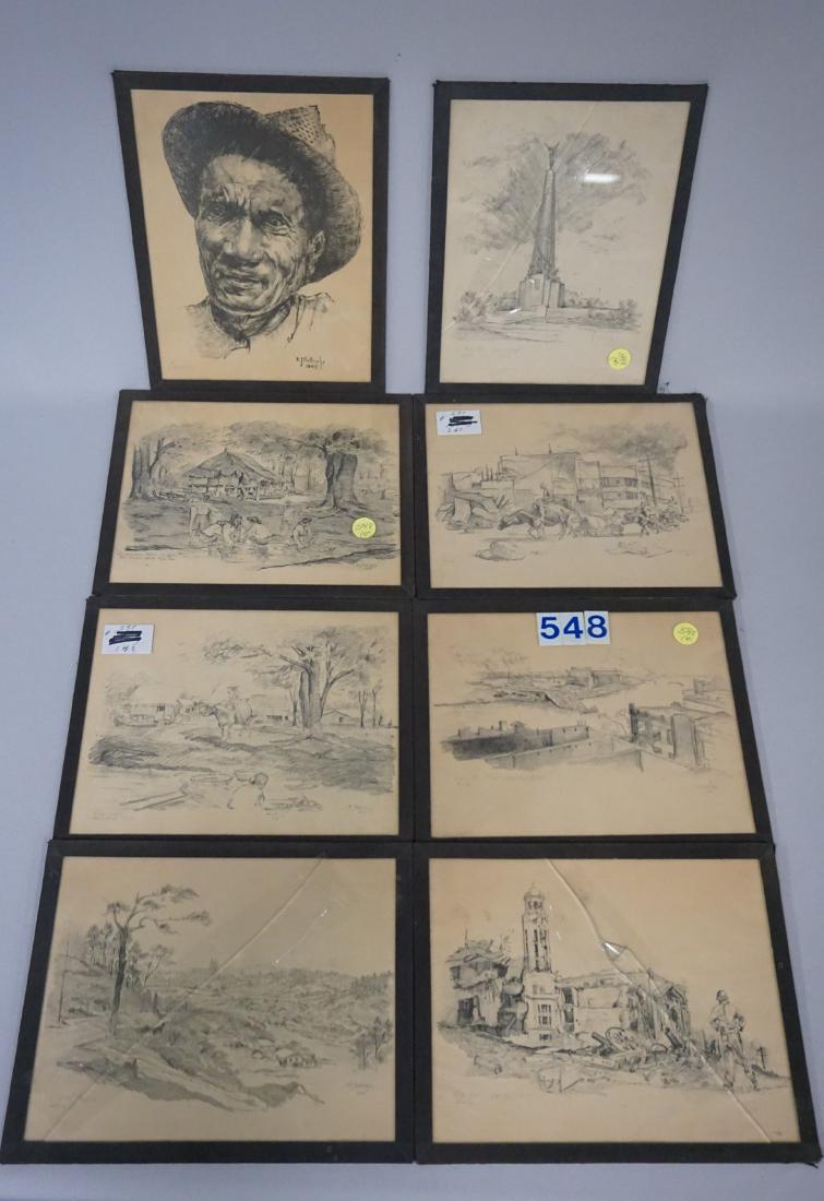 (8) PENCIL DRAWING PRINTS (1945) (1 of 6)