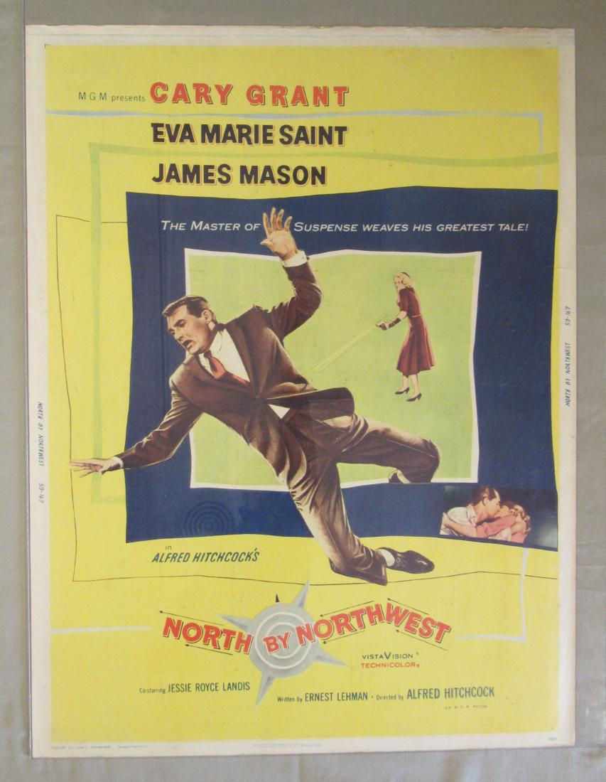 (4) 30 IN. X 40 IN. POSTERS:: ALFRED HITCHCOCK NORTH BY NORTHWEST - 1959, THE GUN RUNNERS - 1958, 1,000 YEARS FROM NOW - 1956 (5 LOBBY CARDS) & MEN OF THE FIGHTING LADY - 1954 - FAIR/GOOD