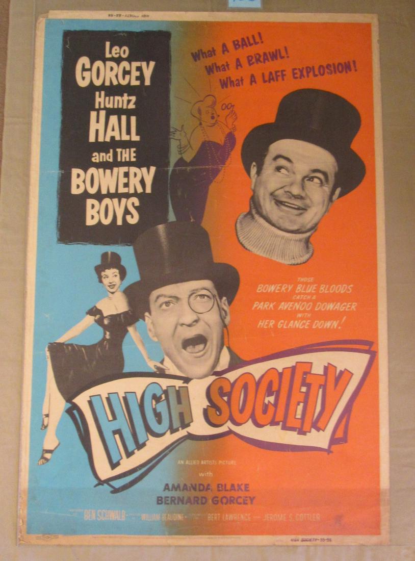 (9) 40 IN. X 60 IN. POSTERS:: HIGH SOCIETY - 1955, RED MOUNTAIN, TAKE THEM OUT TO THE MOVIES, QUANTEZ - 1957, THE GREEN MAN - 1957, MISTER ROBERTS - 1955, SAYONARA - 1957, CAN CAN - 1960 & UPSTAIRS & DOWNSTAIRS - 1960 - POOR/FINE