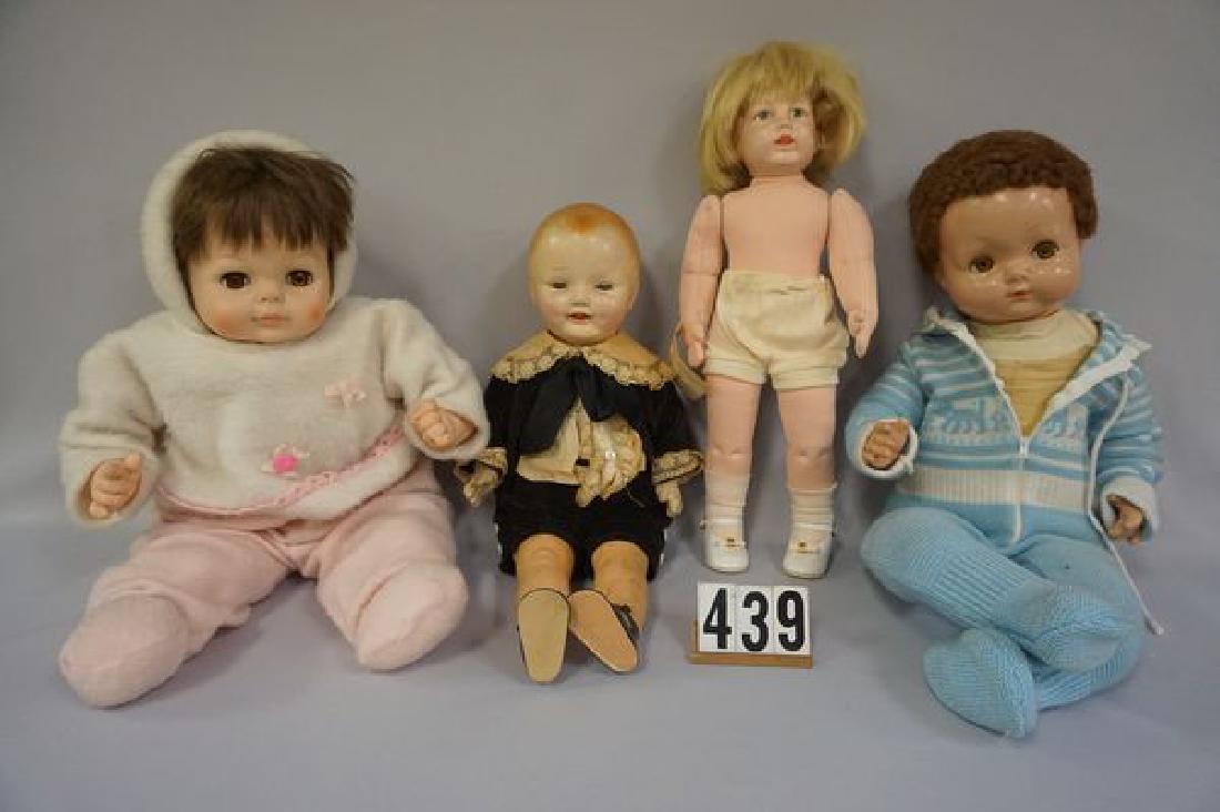 (4 PIECES) 20 INCH COMPO HEAD & LIMBS BOY: WITH CRY BOX, NOT WORKING, COMPO HANDS ARE FLAKING, LEGS ARE SOILED, EFFANBEE 244 COMPO HEAD & LIMBS BABY WITH CARACUL WIG, SOME CRAZING & SPLITS ON FACE, FLANGE AREA OF HEAD/NECK WAS REINFORCED - FAI