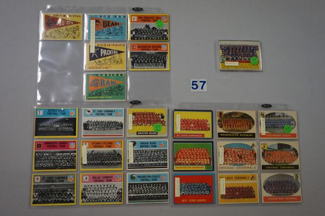 (25) VINTAGE FOOTBALL TEAM TEAM PENNANT: CARDS FROM 1956 TOPPS TO 1967 PHILADELPHIA GUM - AVG, VG/EX, SOME BETTER, SOME LESSER