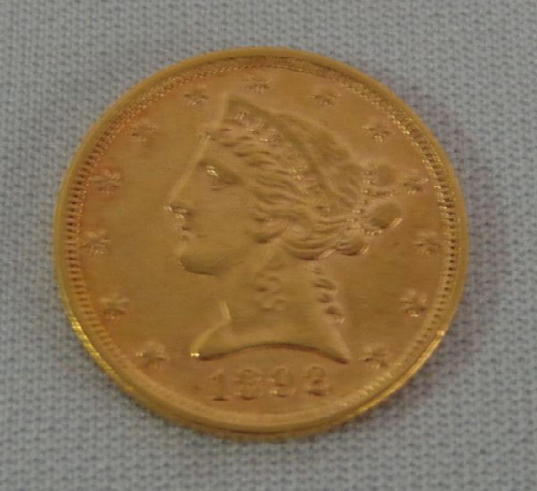 1892 CORONET HEAD $5.00 HALF EAGLE (1 of 4)