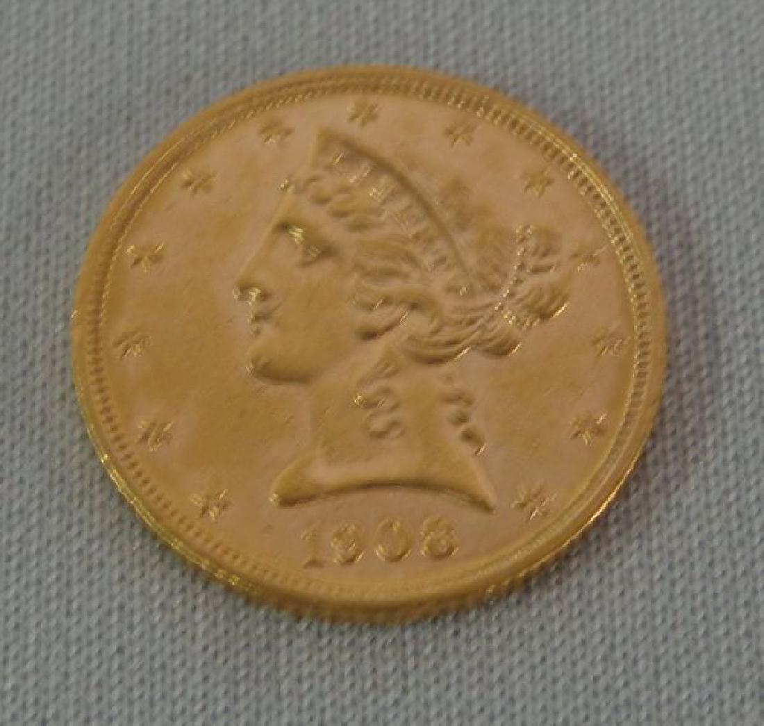 1908 CORONET HEAD $5.00 HALF EAGLE (1 of 4)