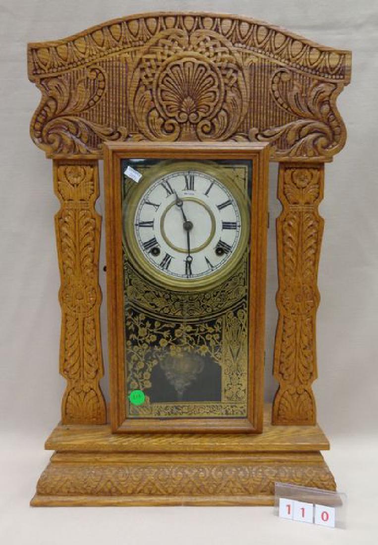 ANTIQUE OAK GINGERBREAD MANTLE CLOCK (1 of 1)