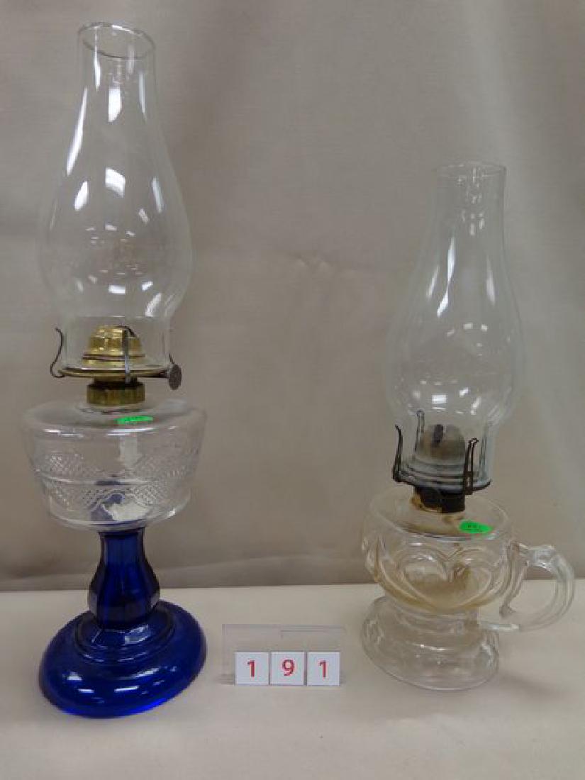 ANTIQUE COBALT BLUE & PRESSED GLASS OIL LAMP (1 of 2)