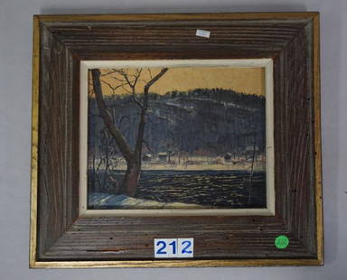 FRAMED OIL PAINTING ON CANVAS PANEL: BY A. NUNAMKER TITLED, DATED, ETC. ON BACKSIDE OF PANEL 'THE DELAWARE' JUNE 4TH 1975, IN GRATEFUL APPRECIATION OF NEW HOPE & SOLEBURY ALUMI ASSOCIATION, ALL ORIGINAL, NO TOUCH-UPS, 8 IN. H X 10 IN. W,