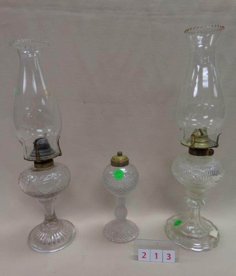 (3) ANTIQUE PRESSED GLASS OIL LAMPS: (1 of 3)