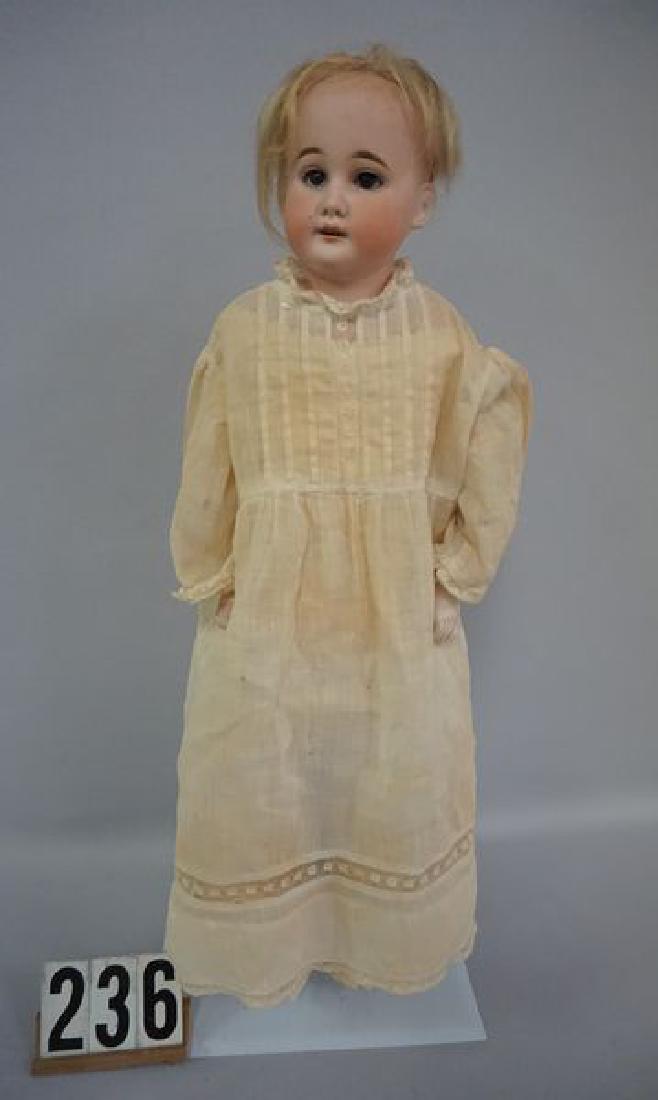 CUNO & OTTO DRESSEL 20 INCH BISQUE: SHOULDER HEAD, COD 98 - 4 DEP WITH SLEEP EYES, NEED SOME WAX OVER EYELIDS, KID BODY WITH TAPE REPAIRS ON UPPER LEG JOINTS, KNEE JOINTS ARE VERY WORN (NEARLY SEPARATED), LEATHER IS ALSO WORN AT SHOULDE