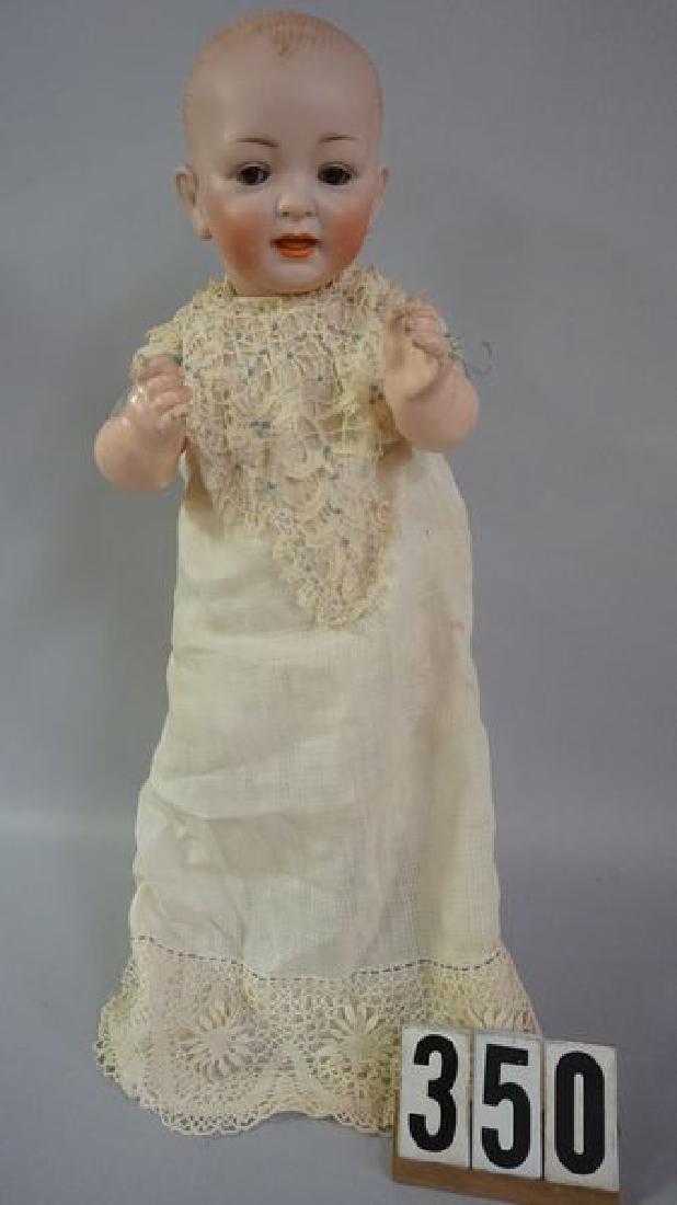 14 INCH BISQUE SOCKET HEAD CHARACTER: FACE BABY MARKED 6 151, SLEEP EYES, EYELASHES ARE MISSING OVER RIGHT EYE, OPEN MOUTH WITH TWO PAINTED TEETH & TONGUE, SOLID DOME HEAD WITH BRUSH STROKED HAIR, NO DAMAGE OR REPAIRS TO BISQUE, FIVE-PIEC