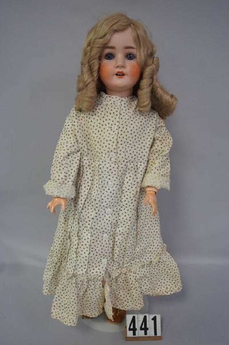 SH PB (WITH A 'STAR') 914 11 (SCHOENAU &: HOFFMEISTER) 27 IN. BISQUE SOCKET HEAD CHILD WITH COMPO B.J. BODY, SLEEP EYES, OPEN MOUTH WITH FOUR TEETH, NO DAMAGE OR REPAIRS TO BISQUE, COMPO BODY OVERALL IS VERY NICE, HAS COMPO & PAINT LOSS, PINK