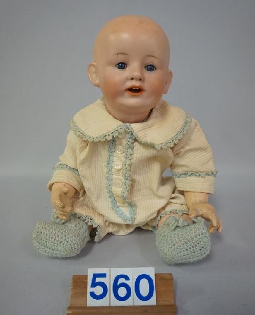FS & CO. 1272 / 357 DEPONIERT 14 INCH CHARACTER: FACE BABY WITH SLEEP EYES, BREATHER, OPEN MOUTH WITH TWO TEETH, SOLID DOME HEAD WITH PAINTED HAIR WAS DAMAGED & REPAIRED, PAINT IS FLAKING IN SEVERAL AREAS, STILL VERY CUTE, FIVE-PIECE BENT LIMB BODY 
