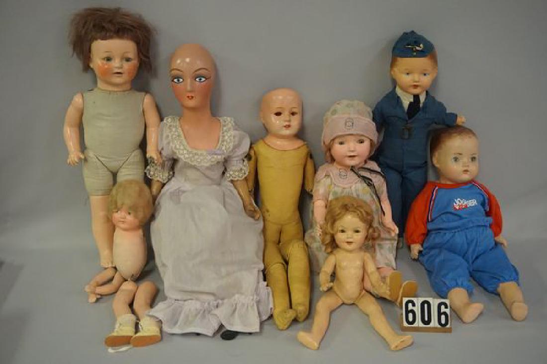 (8 PIECES) COMPO / COMPO CLOTH DOLLS (1 of 2)