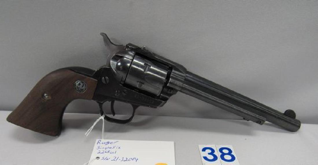 RUGER SINGLE SIX, .22 CALIBER REVOLVER,: S/N 21-32054, SHOWS WEAR & CHIP OUT OF HAND GRIP - FAIR FFL LINE #727