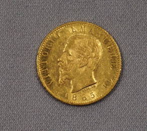 1865 ITALY 20 LIRE GOLD: