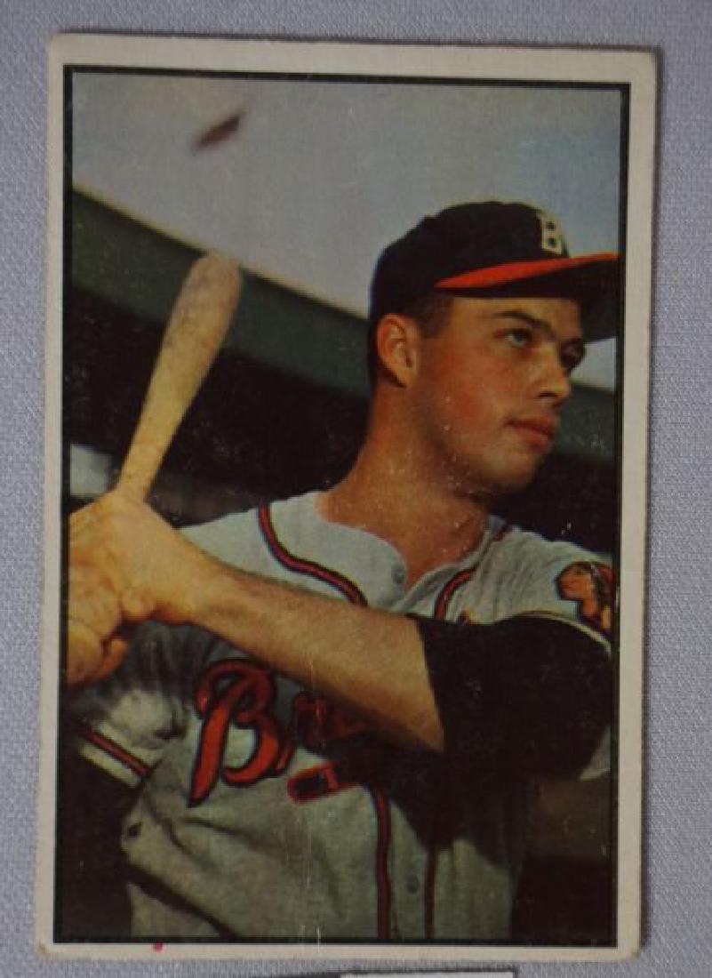 1953 BOWMAN COLOR #97 EDDIE MATHEWS,: SURFACE CREASE ON FRONT - VG