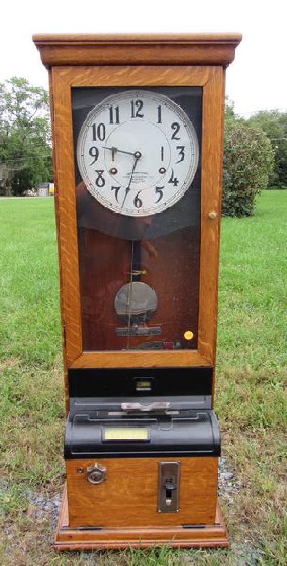 ANTIQUE OAK TIME CLOCK