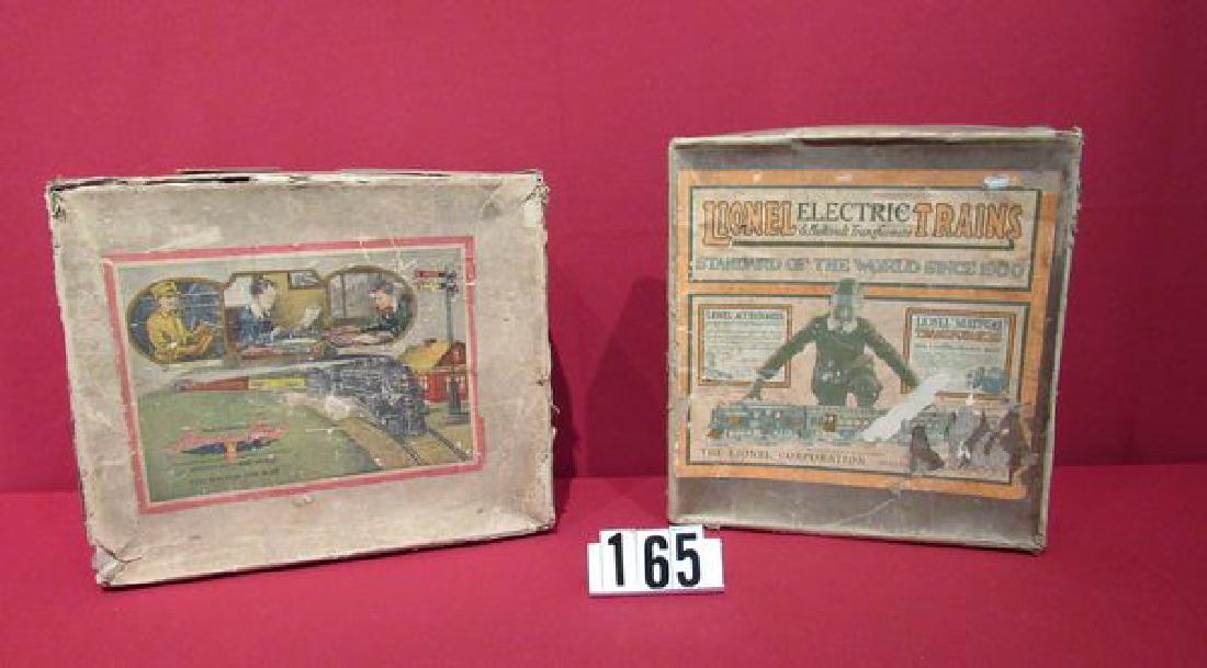 (2) TRAIN SET BOXES:: LOT INCLUDES LIONEL #296 '0' GAUGE SET BOX WITH EMPTY CAR BOXES & AN AMERICAN FLYER SET BOX - BOTH FAIR