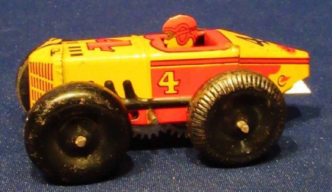 MARX #4 TIN WIND UP RACE CAR:: RED & YELLOW STYLE - MINOR PAINT LOSS, WORKING CONDITION