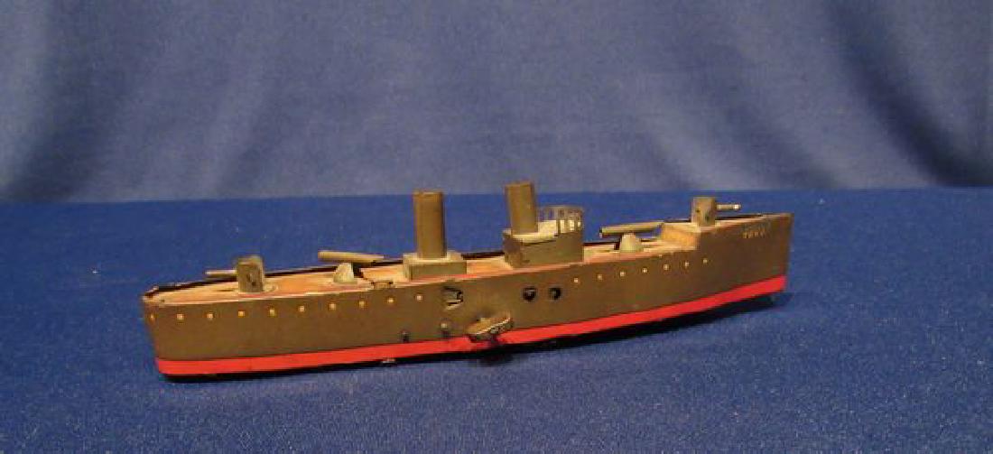 LEHMANN 671 TAKU TIN TOY BOAT:: 9 1/2 IN. WIND UP TOY TORPEDO BOAT, MADE IN GERMANY, ORIGINAL PAINT - WORKING ORDER, MINOR WEAR