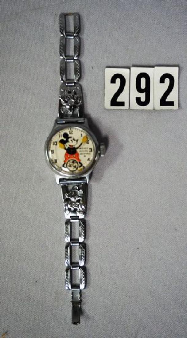 VINTAGE MICKEY MOUSE CHILD'S WRIST WATCH: BY INGERSOLL (1933) WITH METAL BAND - WATCH IS WOUND TIGHT & NOT WORKING OTHERWISE IN GOOD CONDITION