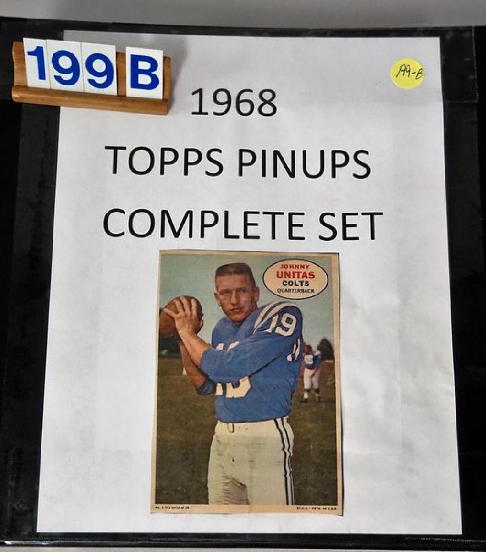 1968 TOPPS FOOTBALL PIN-UP SET: #1 - 16, EACH WITH TYPICAL FOLD LINES FROM PACK INSERTION, #1 WITH WRITING ON BACK, #4 WITH TACK HOLE AT TOP & SMALL STAIN AT BOTTOM RIGHT, #5 WITH 5 WRITTEN ON BACK, #6 WITH WRITING ON BACK - AVERAGE