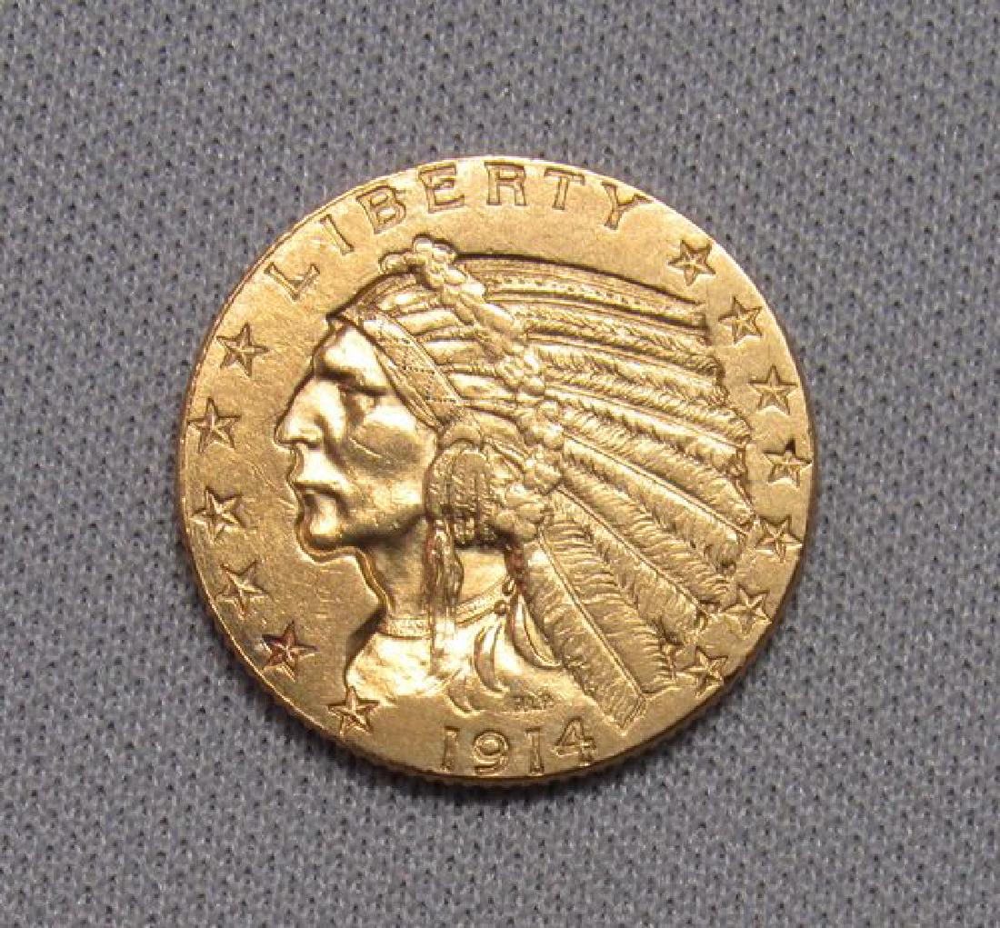 1914 INDIAN HEAD $5.00 HALF EAGLE GOLD: (1 of 2)