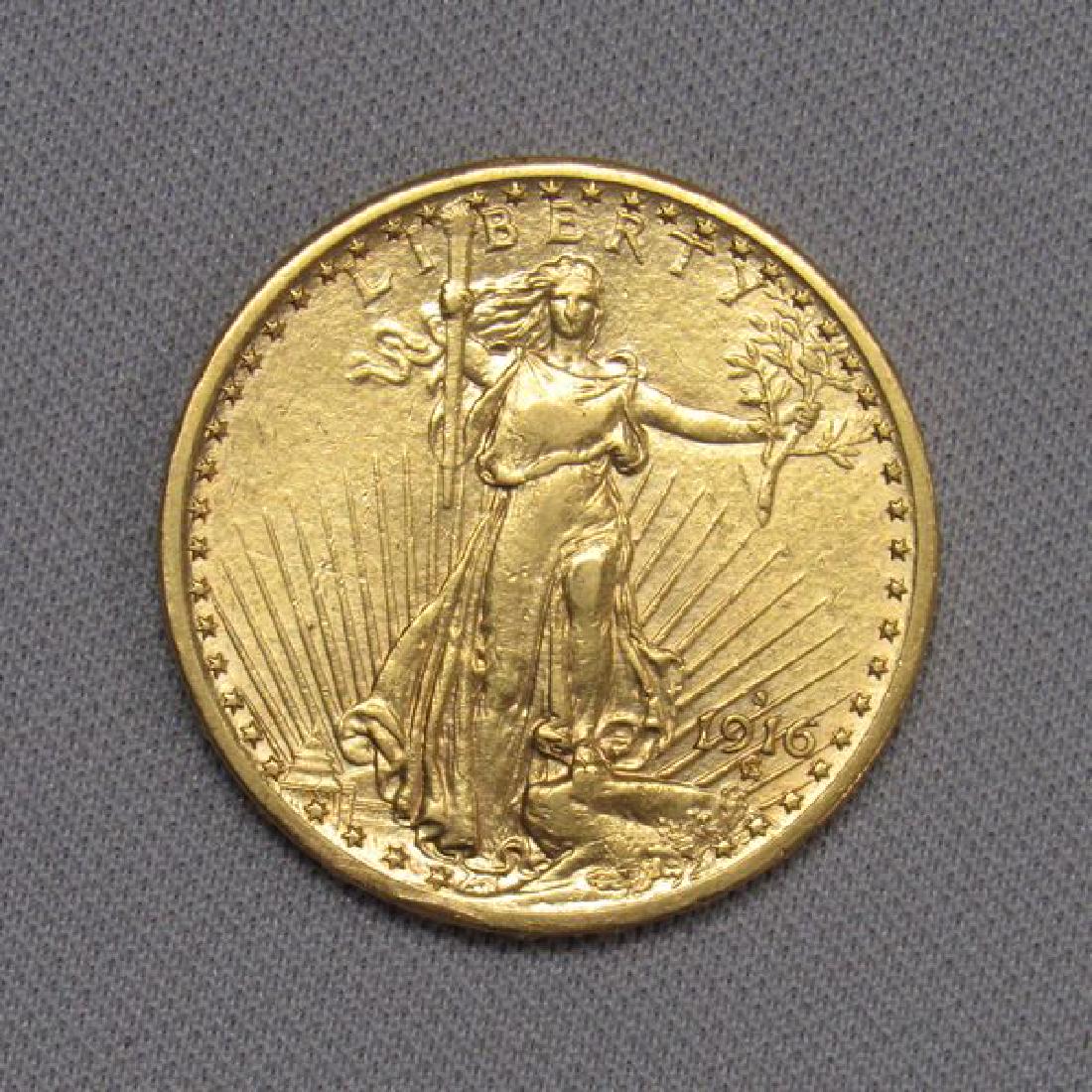 1916-S $20.00 SAINT GAUDENS GOLD COIN: (1 of 2)