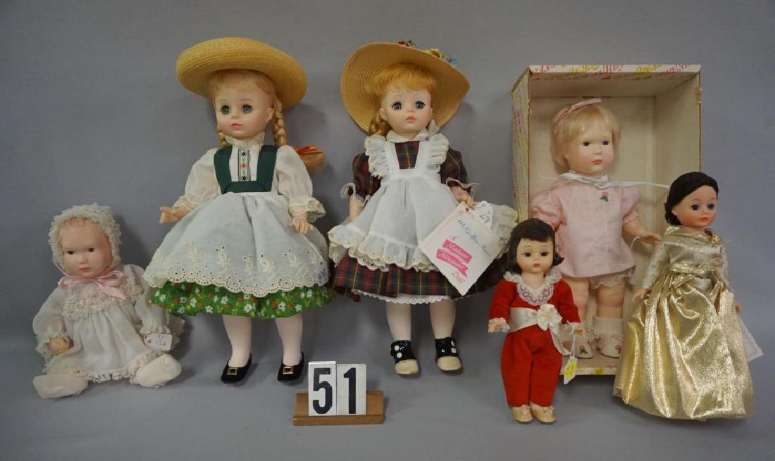 LOT: MADAME ALEXANDER VINYL DOLLS: 14 IN. McGUFFEY ANA,: LOT: MADAME ALEXANDER VINYL DOLLS: 14 IN. McGUFFEY ANA, 14 IN. HEIDI, 8 IN. OPENING NIGHT PORTRETTE, EACH WITH BOX - VG / EX TO EX & 8 IN. RED BOY WITHOUT BOX - VG / EX & EFFANBEE 10 & 11 IN. BABY LIS