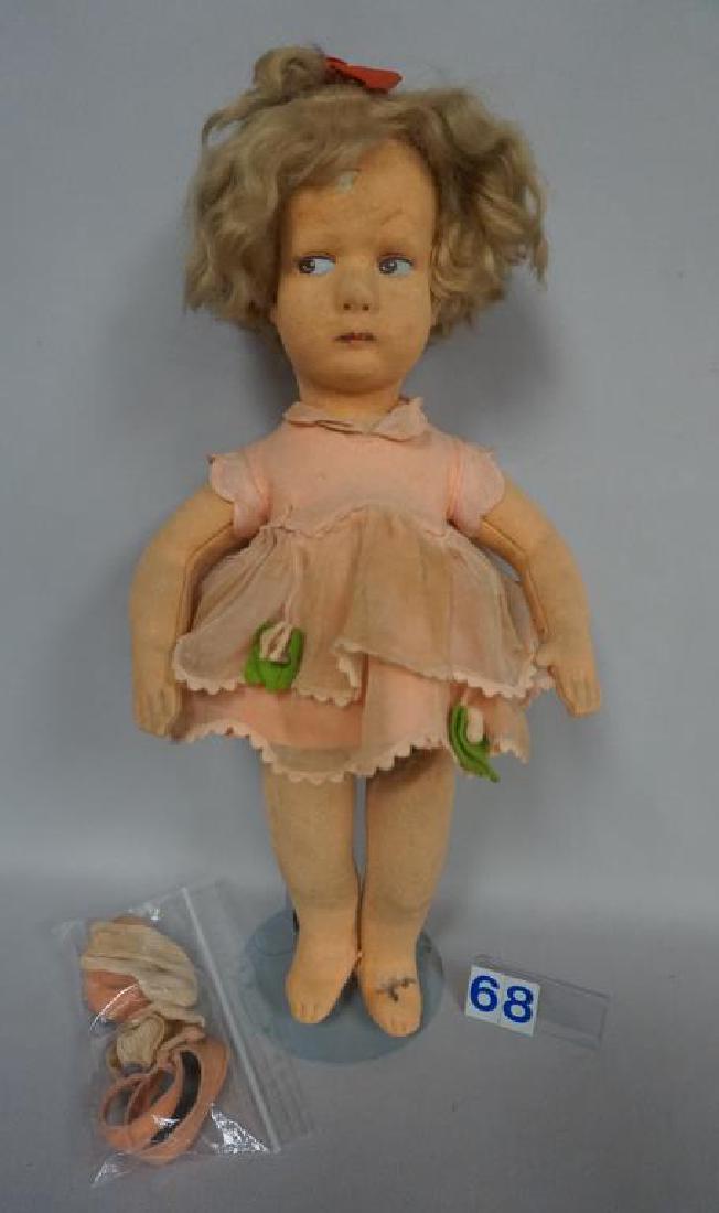 16 INCH LENCI TYPE DOLL BY ALMA CREAZIONE ORIGINALE,: 16 INCH LENCI TYPE DOLL BY ALMA CREAZIONE ORIGINALE, MADE IN ITALY (ORIGINAL TAGGED DRESS), MOHAIR WIG, ETC. ARE ALL ORIGINAL, HEAD IS OFF (NEEDS NEW RUBBER BAND & ALSO NEW ELASTIC STRINGING), SOME FE