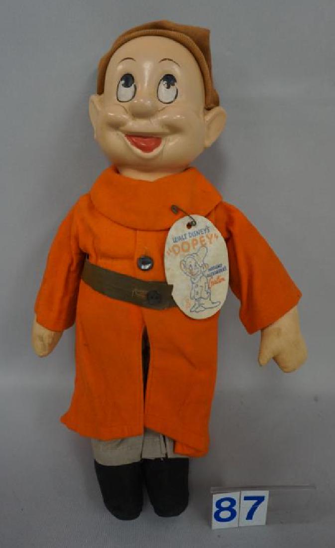 MADAME ALEXANDER 12 INCH DOPEY (DWARF DOLL), COMPO HEAD: MADAME ALEXANDER 12 INCH DOPEY (DWARF DOLL), COMPO HEAD WITH LIGHT FACIAL CRAZE, COMPO SPLITS BEHIND EARS (SEE PHOTOS), ALL ORIGINAL INCLUDG. HANG TAG - GOOD