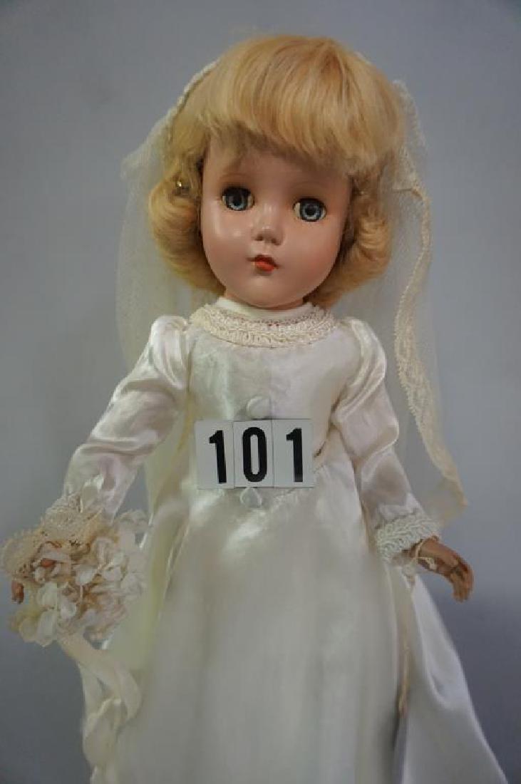 R&B 13 INCH HARD PLASTIC 'NANCY LEE' ALL ORIGINAL IN: R&B 13 INCH HARD PLASTIC 'NANCY LEE' ALL ORIGINAL IN BRIDAL GOWN WITH VEIL, GARTER, BOUQUET, HANG TAG, ETC., SLEEP EYES, VERY NICE OVERALL COLORING & TONING - EX